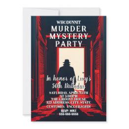 Small Whodunit Murder Mystery Detective Dinner Party Invitation Front View