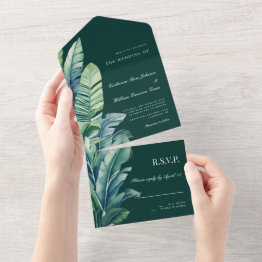 Small Wild And Tropical Leaves Exotic Foliage Wedding All In One Invitation Front View