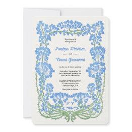 Small Wild Blue Flowers Letterpress Style Wedding Invitation Front View