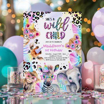 wild child safari pink girl leopard birthday party invitation