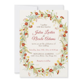 Small Wild Flower Yellow Marigold Foliage Wedding Invitation Front View
