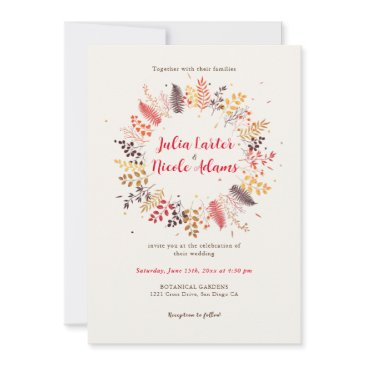 wild forest flowers fern mushrooms foliage wedding invitation
