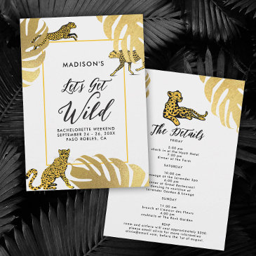 wild jungle cheetah gold bachelorette itinerary invitation