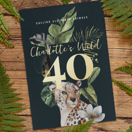 Small Wild Jungle Leopard 40th Birthday Party Foil Invitation Front View
