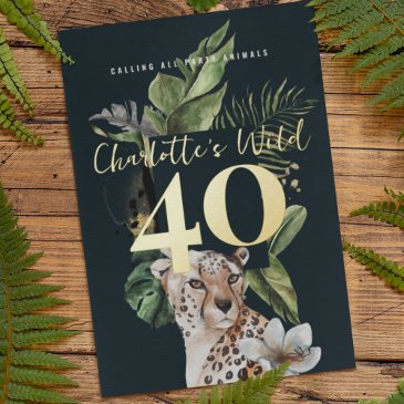 wild jungle leopard 40th birthday party foil invitation