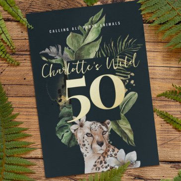wild jungle leopard 50th birthday party foil invitation