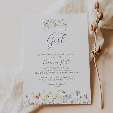 wild multicolor floral it's a girl baby shower invitation