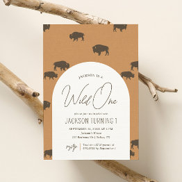 Small Wild One Bison Birthday Invitation Front View