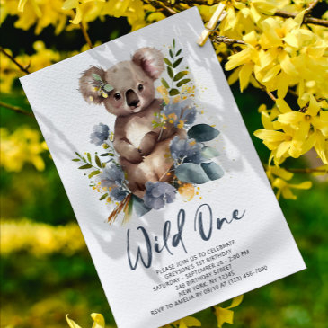 wild one cute koala 1st birthday photo animal invitation