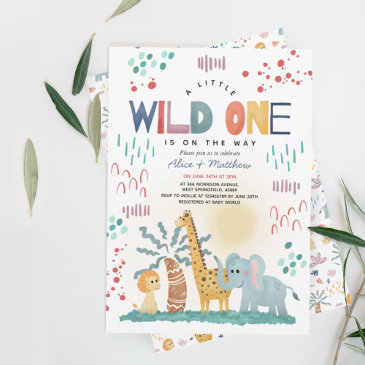 wild one cute safari animals boy baby shower invitation