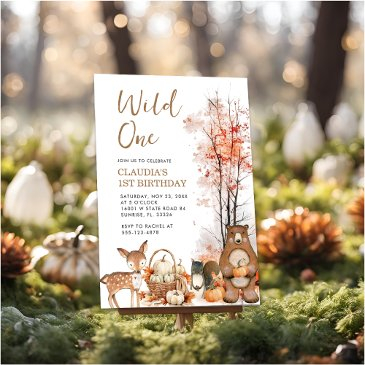 wild one fall pumpkin woodland 1st birthday invitation