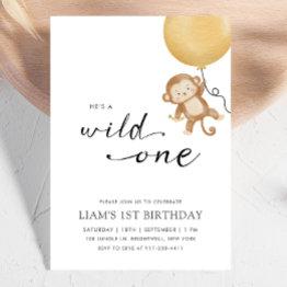 Small Wild One Minimalist Monkey First Birthday Invitation Front View