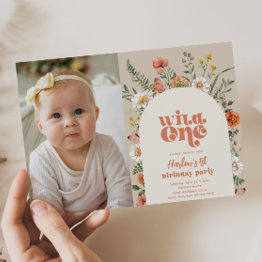 Small Wild One Photo Birthday Invitation | Wildflowers Front View