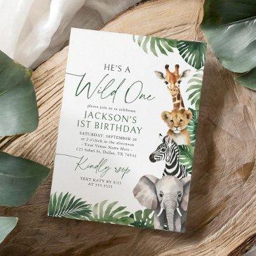 wild one safari animals 1st birthday invitation