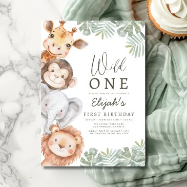 wild one safari boy's 1st birthday invitation