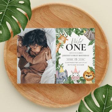 wild one safari theme photo first birthday invitation