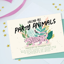 Small Wild Party Animals Kids Birthday Party Invitation Front View