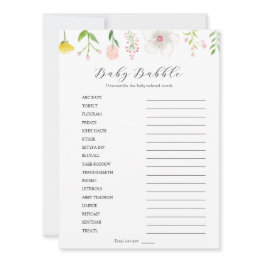 Small Wildflower Baby Babble Scramble Game Invitations Front View