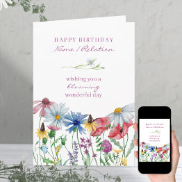 Small Wildflower Blooming Wonderful Floral Birthday Invitations Front View