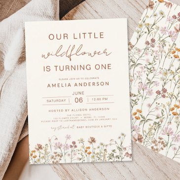 wildflower boho chic first birthday terracotta invitation