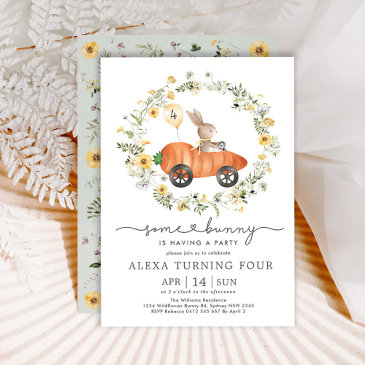 wildflower bunny carrot car easter birthday party invitation