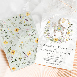 Small Wildflower Bunny & Lamb Easter Brunch & Egg Hunt Invitation Front View