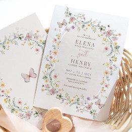 Small Wildflower Butterfly Fairytale Garden Wedding Invitation Front View