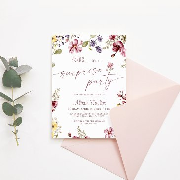 wildflower calligraphy birthday surprise party invitation