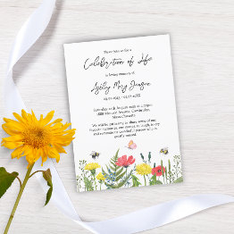 Small Wildflower Celebration Of Life Funeral Invitation Front View