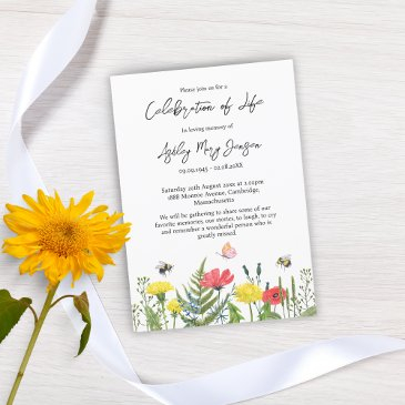 wildflower celebration of life funeral invitation