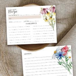 Small Wildflower Charm Bridal Shower Recipe Invitations Front View