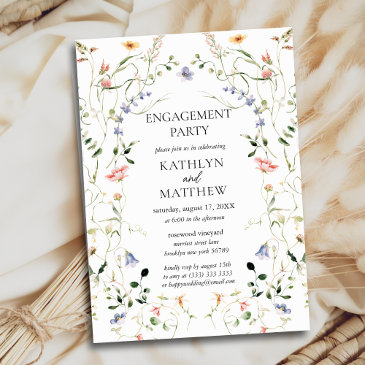 wildflower floral wreath garden engagement party invitation