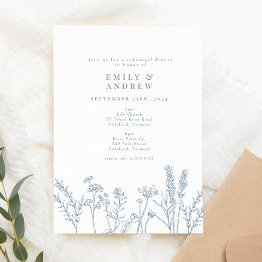 Small Wildflower Periwinkle Rehearsal Dinner Invitation Front View