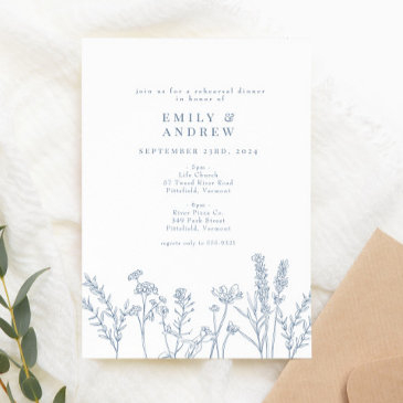 wildflower periwinkle rehearsal dinner invitation