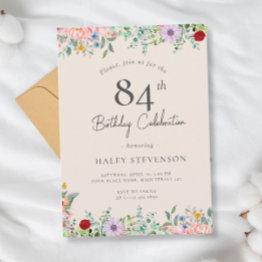 Small Wildflower Rustic Boho 84th Birthday Simple Beige Invitation Front View