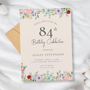 wildflower rustic boho 84th birthday simple beige invitation