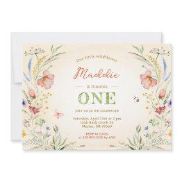Small Wildflower Turning One 1st First Girl's Birthday Invitation Front View