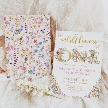 wildflower twin girls sister joint 1st birthday invitation