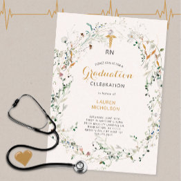 Small Wildflower Wreath Medical Degree Graduation Party Invitation Front View