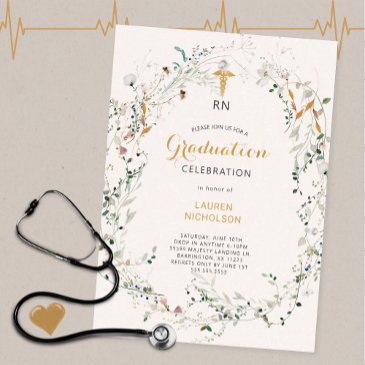 wildflower wreath medical degree graduation party invitation