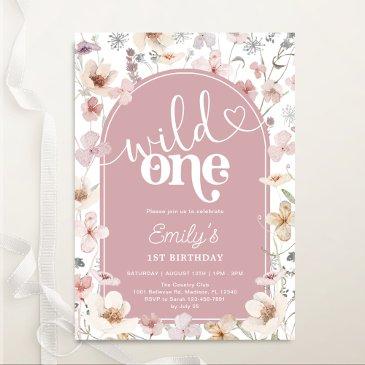 wildflowers 1st birthday wild one blush pink invitation
