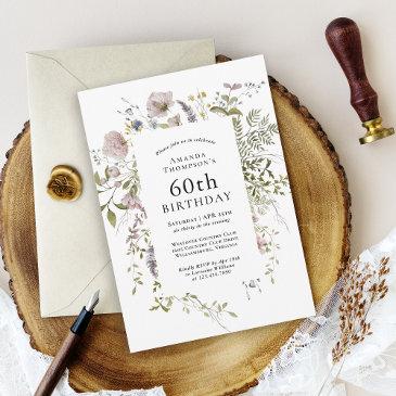 wildflowers elegant botanical 60th birthday invitation