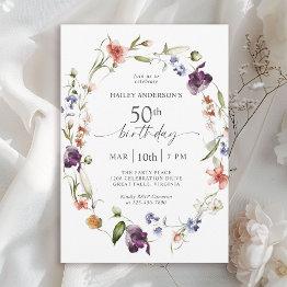 Small Wildflowers Feminine Floral 50th Birthday Party Invitation Front View