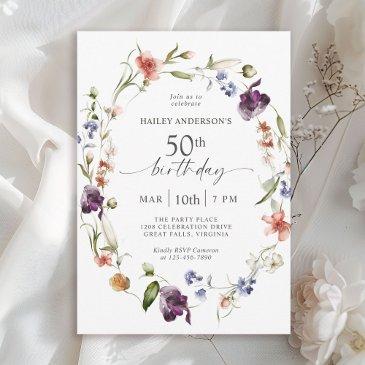 wildflowers feminine floral 50th birthday party invitation