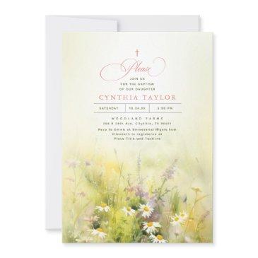 wildflowers meadow elegant summer baptism invitation
