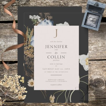 wildflowers on charcoal wedding invitation