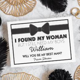 Small Will You Be My Best Man Black White Bow Tie Invitation Front View