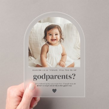 will you be my godparents arch photo proposal acrylic invitations