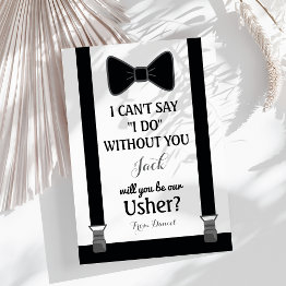 Small Will You Be My Usher - Tuxedo Tie Braces Invitation Front View