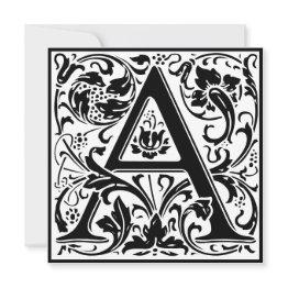 Small William Morris Floral Alphabet Monogram Letter A Invitation Front View
